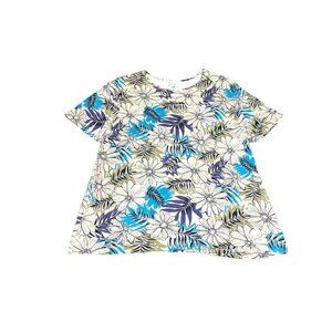 White Stag T Shirt Women’s Large Multicolor Floral Crewneck Short Sleeve Cotton